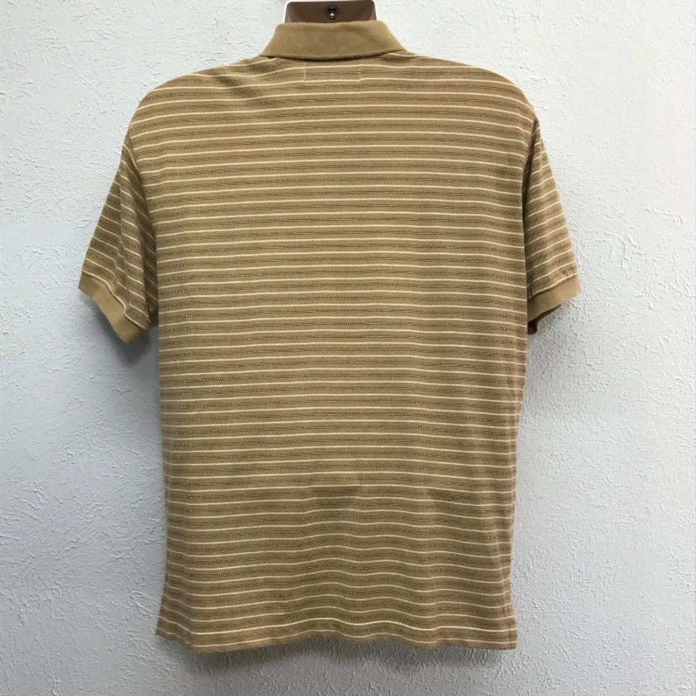 VTG‎ Polo Sport Sportsman Shirt Mens L Tan Striped Cotton Ralph Lauren Pony Logo